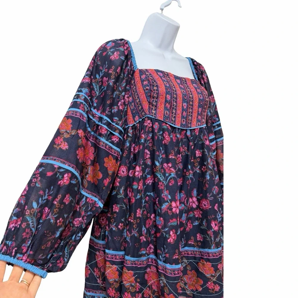Free People Endless Afternoon Dark Floral Mini Dress Size XS Navy Smocked Boho